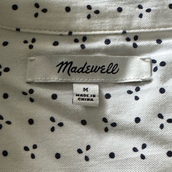 Madewell White Button Up Shirt with Navy Dots Size Medium - Picture 6 of 11